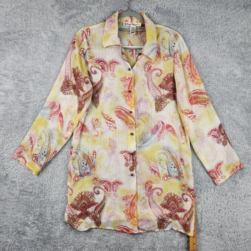 Vintage Cydney Mar Shirt Womens Small Multicolor Paisley Sheer Tunic Chiffon 90s